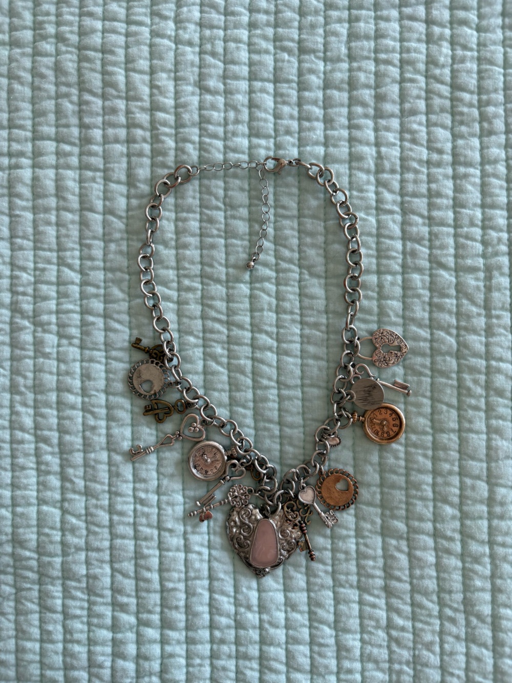 Urban Outfitters Silver-Tone Mixed Charm Bracelet with Pink Accent
